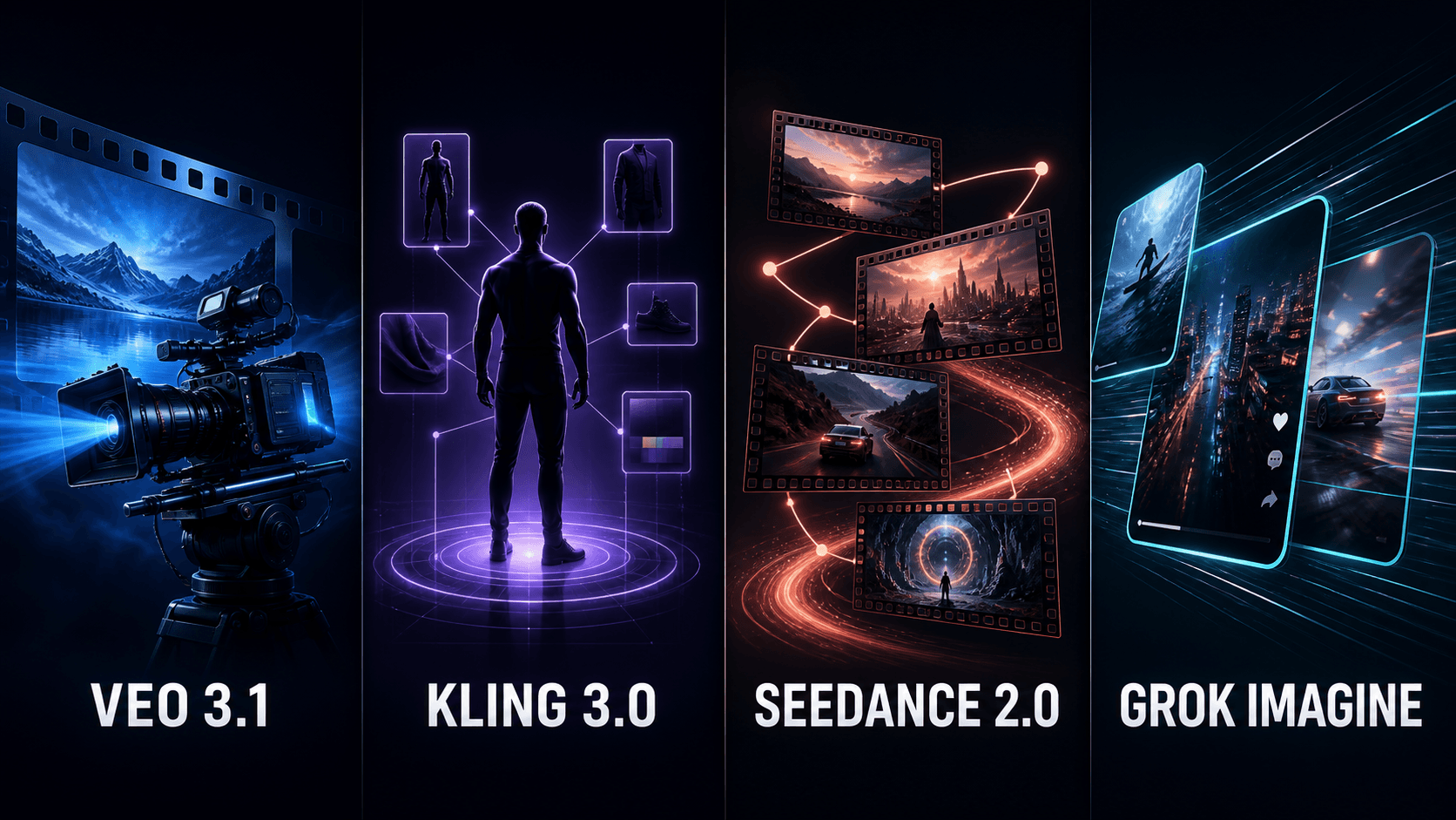 So sánh các model tạo video AI Veo 3.1, Kling 3.0, Seedance 2.0 và Grok Imagine