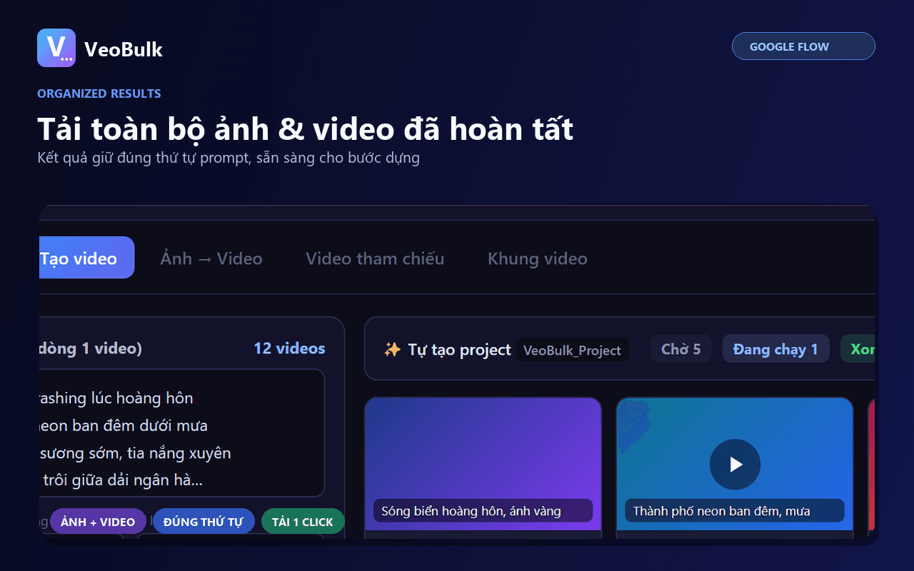 Tải kết quả Google Flow có tổ chức bằng VeoBulk